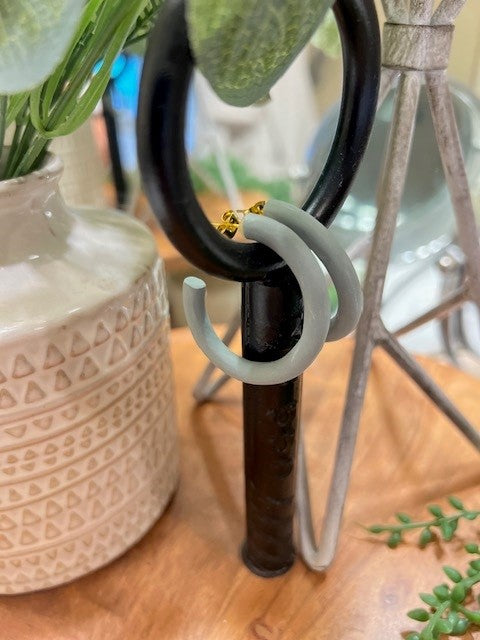 Neutral Clay Hoops in Blue Sage