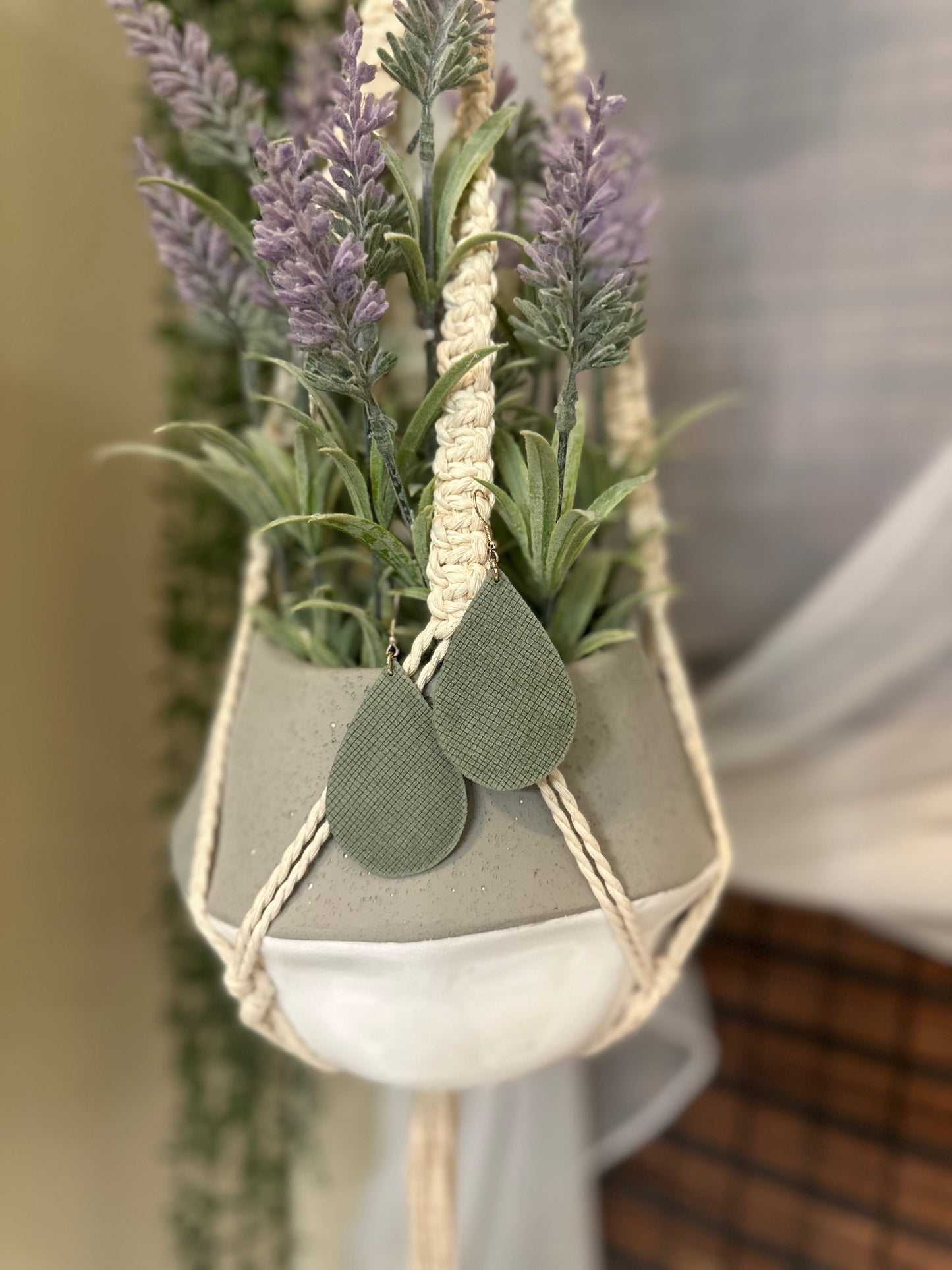 Olive Green Criss-Cross Leather Tear Drops