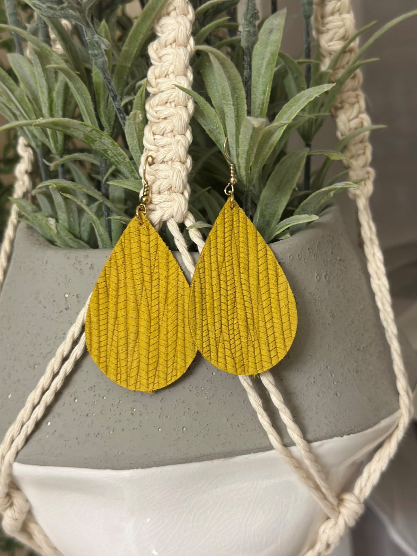 Mustard Palm Leather Tear Drops