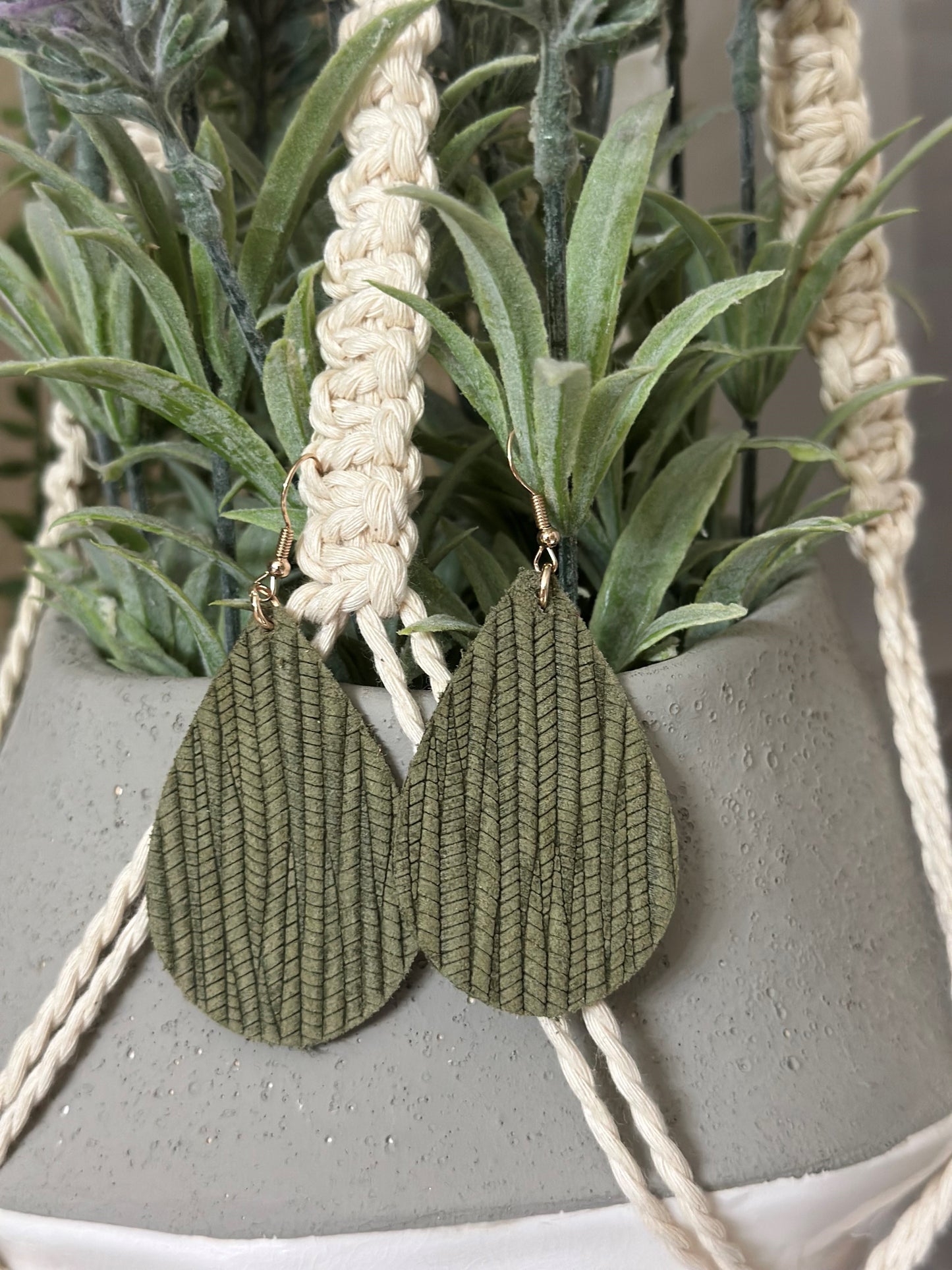 Olive Green Palm Leather Tear Drops