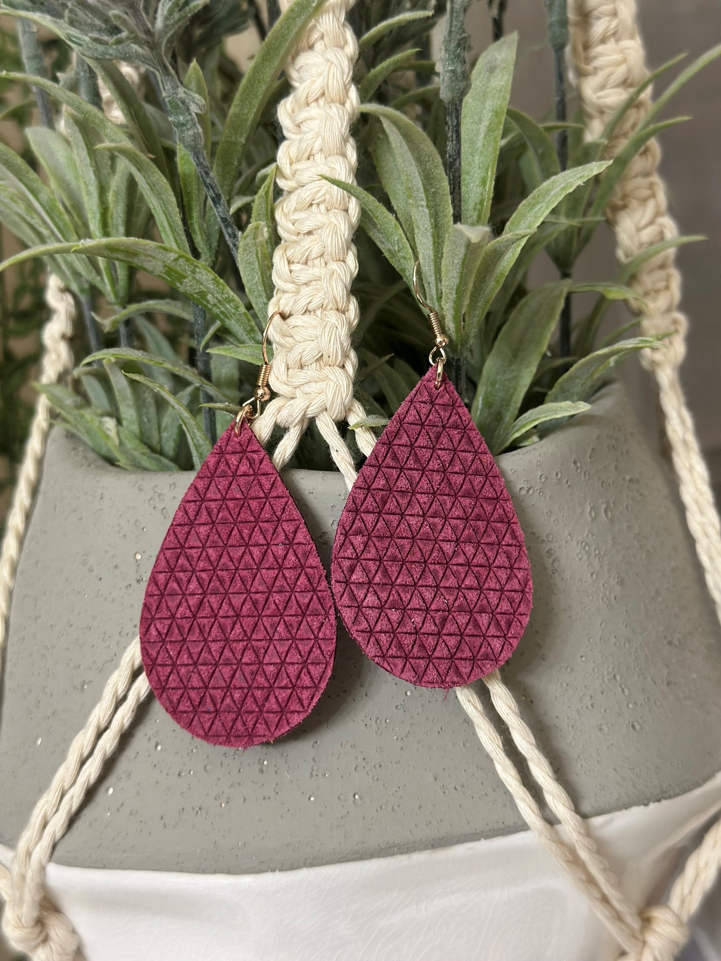 Raspberry Triangle Leather Tear Drops