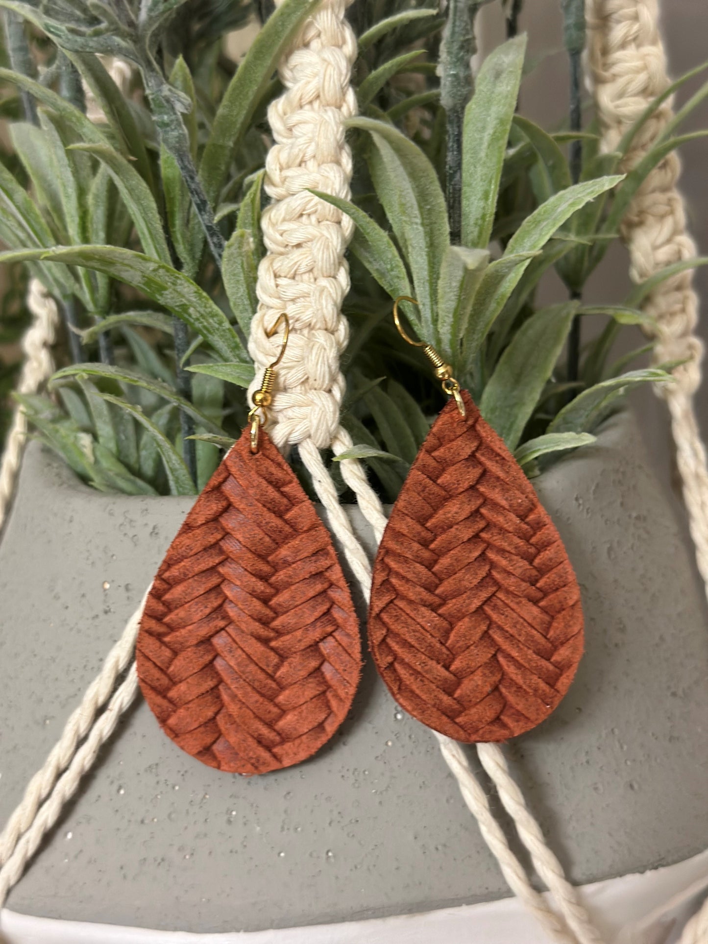 Rust Braided Leather Tear Drops