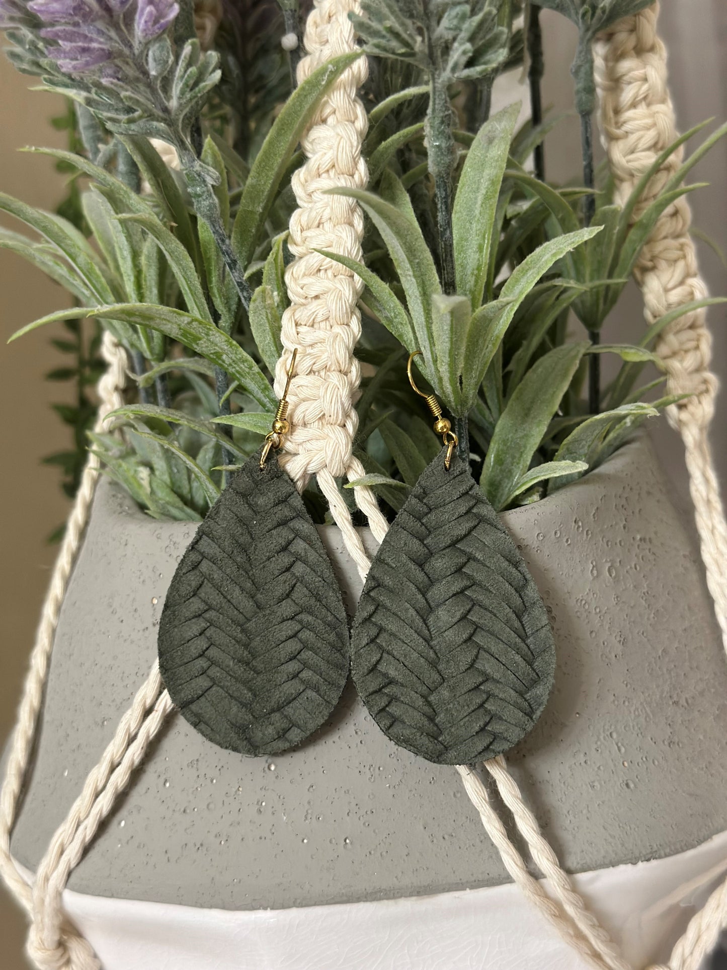 Stone Braided Leather Tear Drops