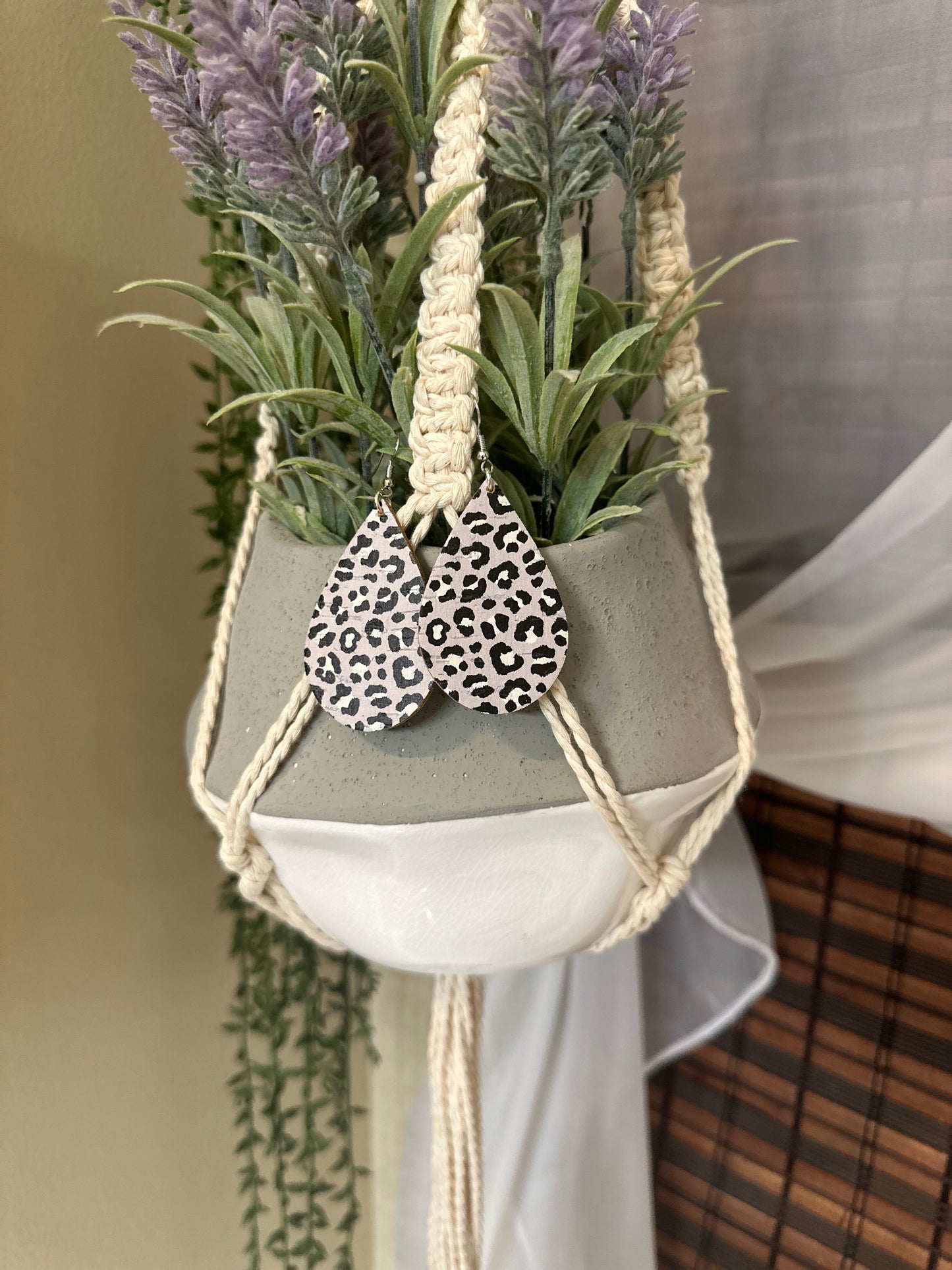 Gray Leopard Print Leather Tear Drops