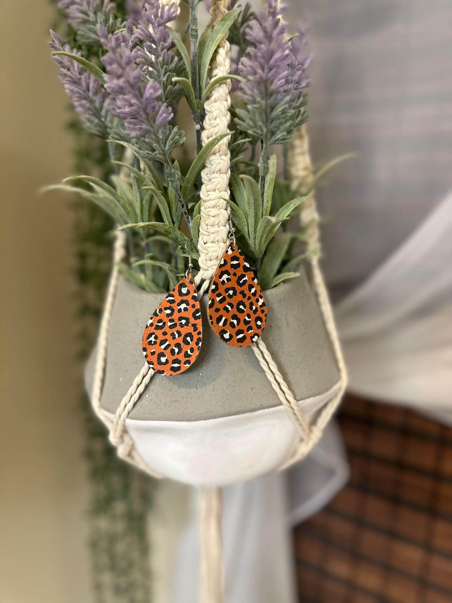 Rust Leopard Print Leather Tear Drops