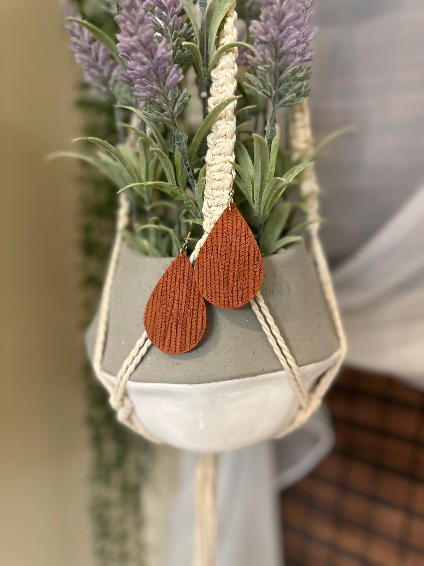 Rust Palm Leaf Leather Tear Drops