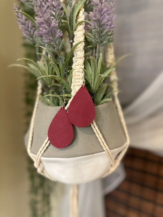 Raspberry Criss-Cross Leather Tear Drops