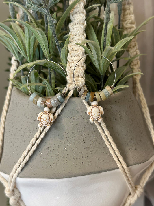 Blue Beaded Turtle Hoops