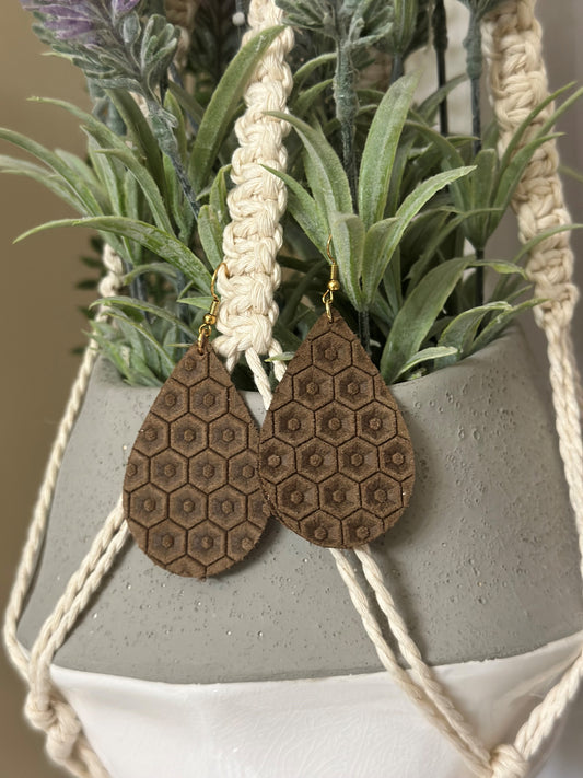 Dark Brown Bee Hive Leather Tear Drops